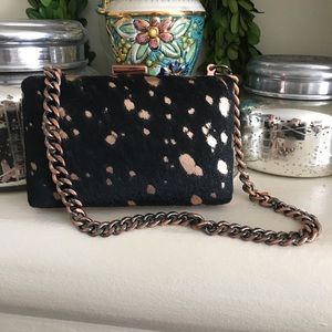 Leather hair hide clutch Black and Copper